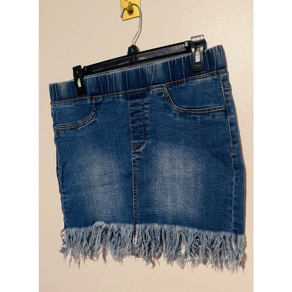 Denim Mini Skirt Womens Large Pull On Western Jean Rodeo Boho Festival C’est Toi - Picture 3 of 4